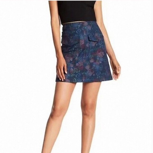 NWT Erin Fetherson Anthropologie Joni Blue Floral A-Line Mini Skirt, Size 6 - Picture 1 of 12